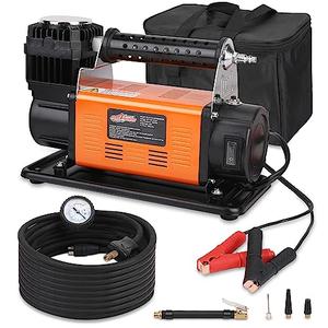 ROAD2SUMMIT Heavy Duty Portable 12V Air Compressor Kit Inflate 6.35CFM (180L/ Min), Max 150PSI, Off-Road Air Compressor Kit for 4x4 Vehicle RV, Air Pump for ATVS Tire, for Car and SUV Tire