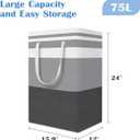 Laundry Basket, Freestanding＆Waterproof Laundry Hamper, Collapsible Tall Clothes Hamper with Easy Carry Handles for Clothes, Towels in the Family and Dorm,Gradient Grey