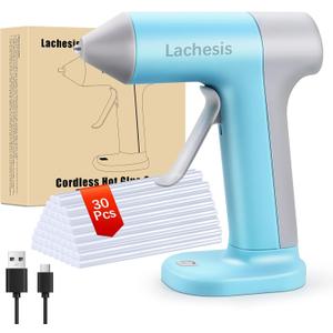 Lachesis Cordless Hot Glue Gun with 30 Pcs Glue Sticks, 2000mAh Rechargeable Battery Fast Preheating Smart Power-off Wireless Hot Melt Glue Gun Kit for DIY, Arts & Craft, Decor, Home Repairs(Blue)