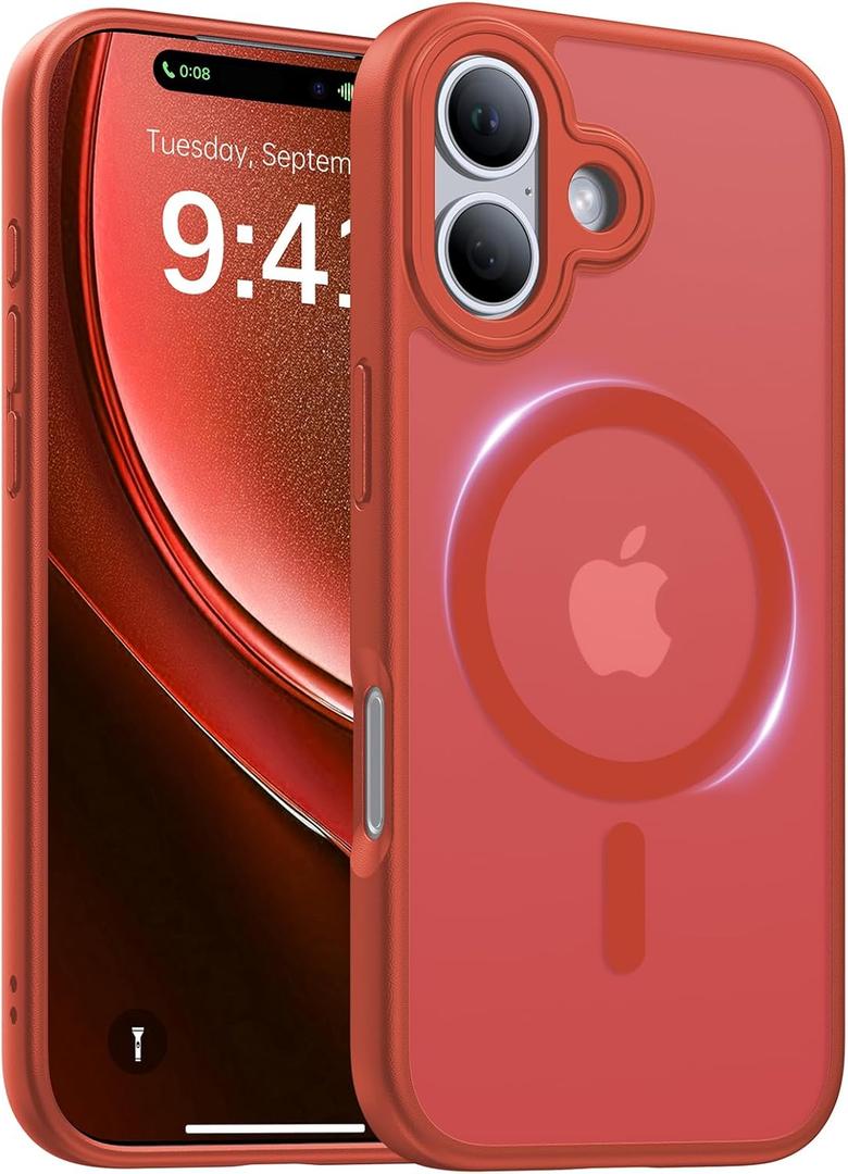Magnetic for iPhone 17 Case,[Anti-Slip][Compatible with MagSafe][Military Grade Drop Protection] Shockproof Protective Translucent Matte Phone Case for iPhone 17 Case,Red