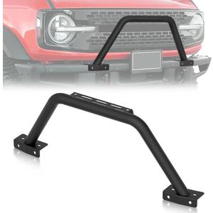 Bull Bar with Light Bracket Grille Brush Guard Compatible with 2021 2022 2023 2024 Ford Bronco (ONLY fit Modular Steel Front Bumper), Off Road Push Bar Front Bumper Rack Rock (2/4 Door, Black)