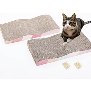 SIDAZON Cat Scratching Board cat Scratcher Cat Scratch Pad Cardboard cat scratchers for Indoor Cats Reversible Large Wide Corrugated with Catnip(2pcs)