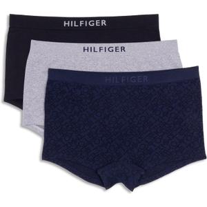 Tommy Hilfiger Women's Seamless Matte & Shine Boyshort Underwear 3-Pack (Large, Sky Captain/Heather Grey/Black)