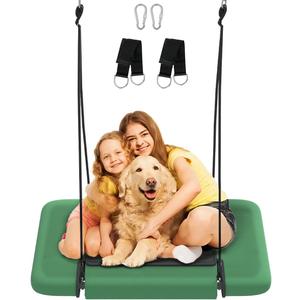 40" Rectangular Tree Swing for Kids & Adults, Adjustable Platform Swing with Hanging Straps, 700lbs Capacity, Waterproof Giant Swings for Backyard Outdoor & Indoor Use, Green & Black