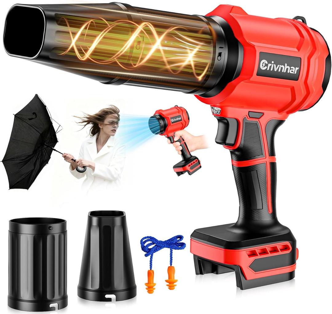 Cordless Leaf Blower Compatible for Milwaukee 18V Batteries(Tool Only), Handheld Garden Blowers with LED Light & 2 Nozzles, Variable Speed Turbo Blower for Leaves, Dust, Driveway, Patio, Lawn, Deck (Red/Black)