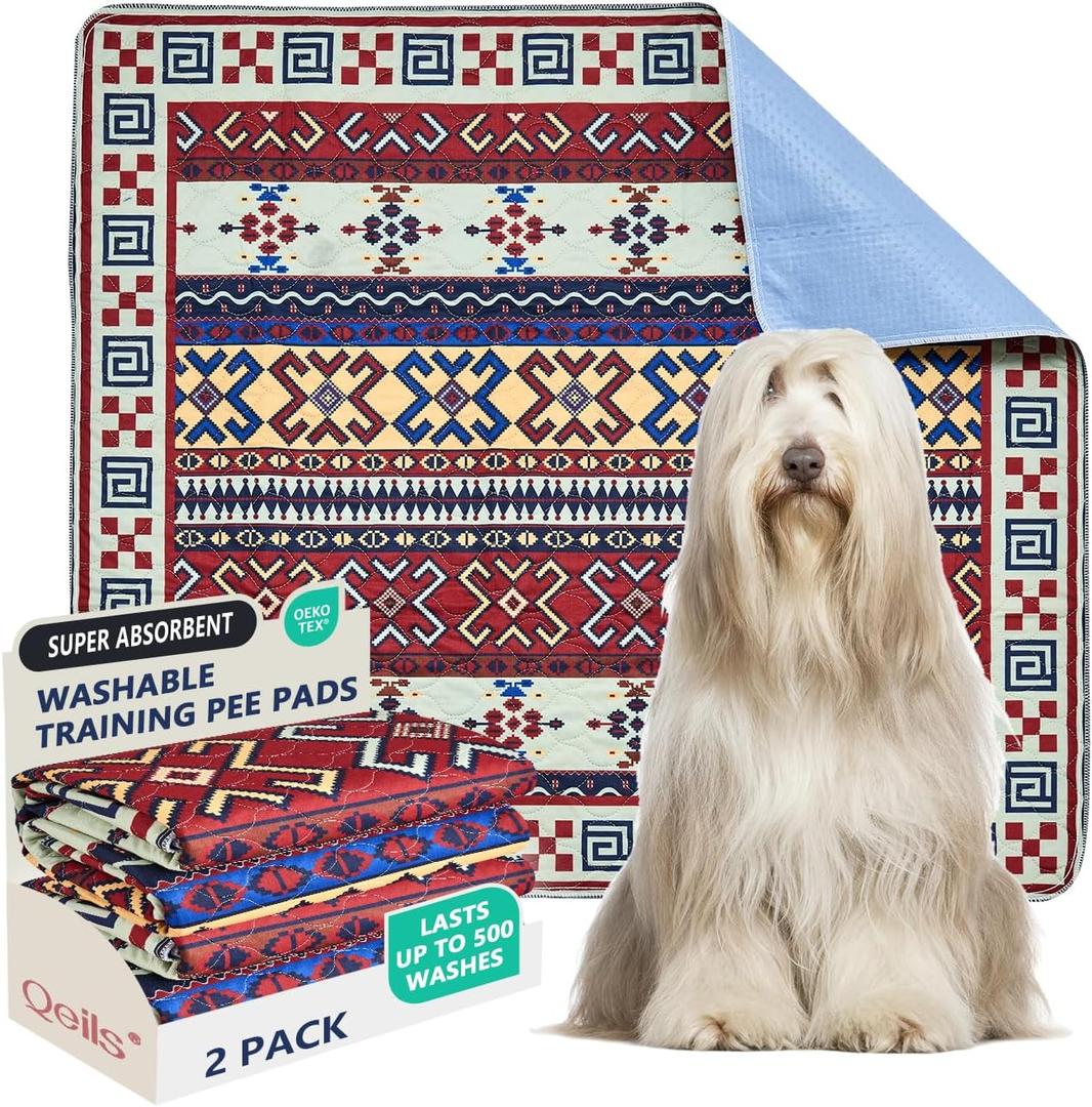 Qeils Washable Pee Pads, Reusable Puppy Pads Super Absorbent Leakproof Dog Training Pads, Non-Slip Wee Wee Pads for Crate, Floor, Potty Pads Feeding Mat Dog Pee 2 Pack 36"x41"