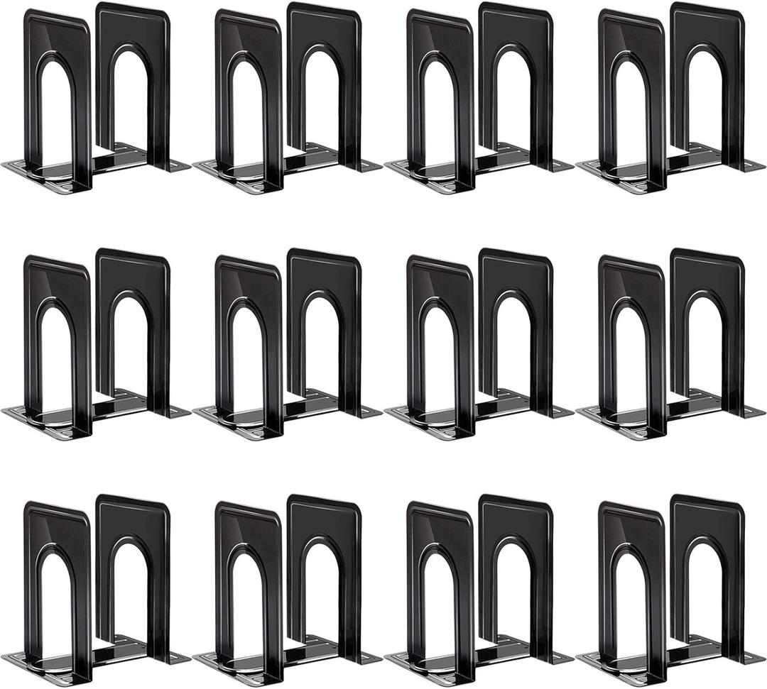 HappyHapi Book Ends, Bookends for Shelves, 24pcs Metal Bookends, Book Ends for Heavy Books Holders for Office Home Library Book Ends Supports, Book Ends to Hold Books Heavy Duty (12 pair)