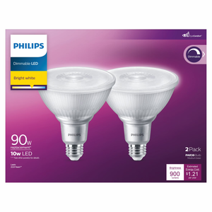 Philips LED 90-Watt PAR38 In/Outdoor Flood Light Bulb, Bright White, Dimmable, 40° Beam Spread, E26 Medium Base (2-Pack)