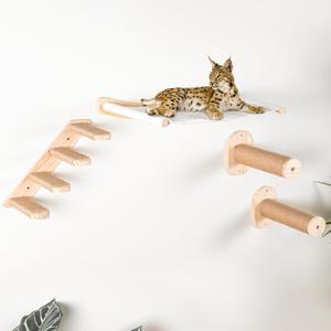 Cat Shelves for Wall - 4-Piece Furniture Set with Hammock Ladder & Steps - 45 lb Capacity Wall Mounted Cat Climbing Furniture