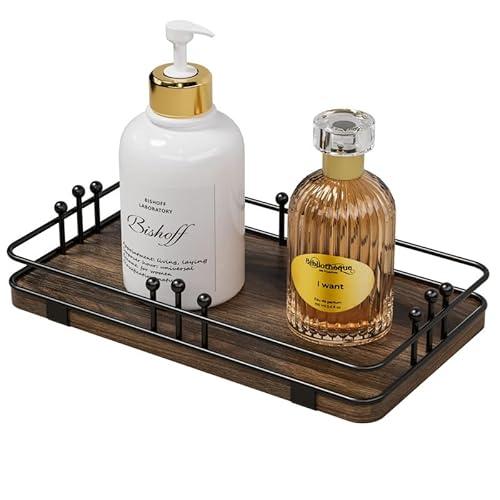 Pursura Bathroom Vanity Tray for Toiletries Makeup Perfume Candle Toilet Tank, Kitchen Tray for Soap Dispenser Spice Salt, Small Tray for Countertop Decor Coffee Nightstand 7.9”x4.4” Brown-Black