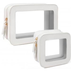 Clear Makeup Bag Set for Women Portable Clear Make up Bag Cute Waterproof Travel Cosmetic Bag Toiletry Bag for Car Essentials Bag (White)