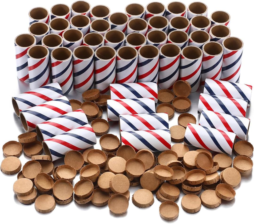 Faccito 50 Pcs Red White Blue Firework Tubes 1 x2-1/2 x3/32 Stick Fireworks Pyro Cardboard Tubes and End Plugs for Patriotic 4th of July Party Favors Birthday Wedding Decor
