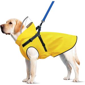 Dog Raincoat: Dog Rain Jacket with Reflective Harness & Removable Hood | Waterproof Dogs Rain Coat Poncho for Large Medium Small Dogs Puppies (Yellow - XL)
