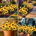 Solar Lights Outdoor Garden Decor,4 Pack Sunflower with Firefly Lights,Solar Flowers Lights Waterproof,Birthday Gifts for Mom Women Grandma,Outside Decorative Garden Stakes for Yard Patio Porch Lawn