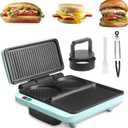 Baker's Friend Breakfast Sandwich Maker, Nonstick Electric Griddle & Grill Combo, 3 in 1 Breakfast Station, Make Egg Muffin Sandwiches Burgers Hot dogs & Pancakes, Includes Burger Press, Tong & Brush
