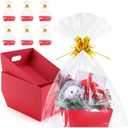 AFOROEOA 10PACK Baskets For Gifts Empty, 10 x 8”Thick Red Gift Basket with 10 Clear Gift Bags and 10 Pull Bows, Empty Gift Baskets for Christmas, Thanksgiving Wedding Birthday Party Wrapping Gift