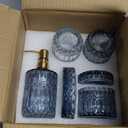 EMPO 6PCS Bathroom Clear Glass Accessories Set (Lotion Soap Dispenser, Soap Dish, Toothbrush Holder, Tumbler, Cotton Swab Jar), Contemporary Modern Decor Crystal Vintage Gift (6 Pcs Blue)