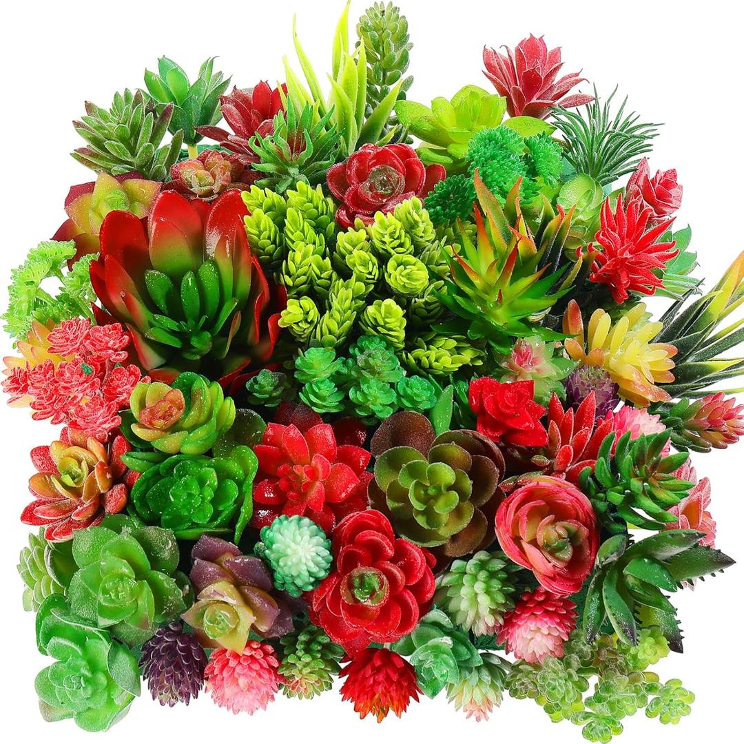 WILLBOND 100 Pieces Succulents Plants Artificial Fake Succulents Bulk Artificial Succulents Unpotted Realistic Plants Assorted Textured Succulent Faux Succulent Plastic Cactus Stems for Decoration (Cute Style)