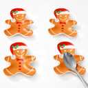 Whaline 4Pcs Christmas Spoon Rest Gingerbread Man Ceramic Spoon Holder Cute Xmas Gingerbread Sauce Dishes Ring Dish for Kitchen Home Office Decor