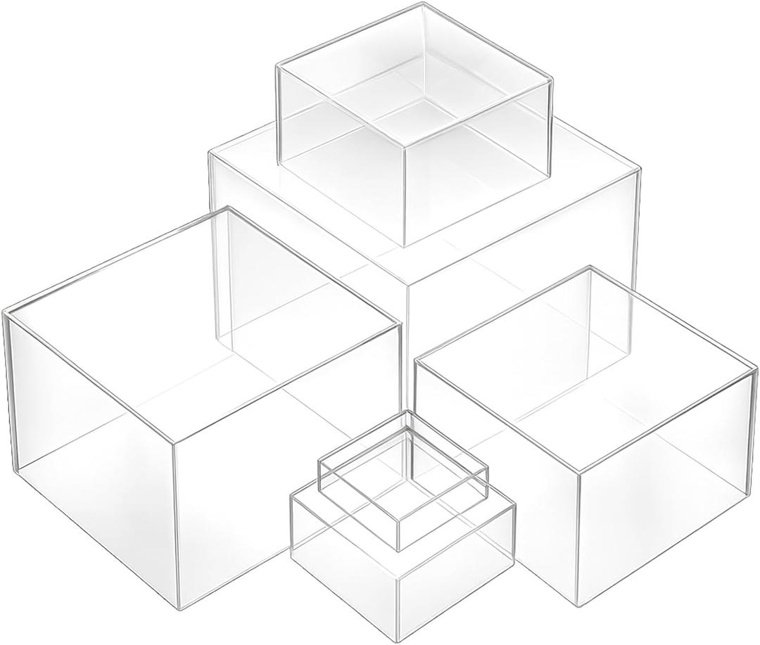 6 Pcs Clear Acrylic Risers for Display, Risers Display Stands with Hollow Bottoms Acrylic Cube Boxes Square Nesting Cubes Decorative Stand for Food Dessert Candy Jewelry Table Decor, 6 Sizes