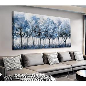 yearainn Abstract Forest Canvas Wall Art - Blue Trees Pictures Navy Botanical Painting Wall Decor Minimalist Modern Printing Artwork for Living Room Bedroom Home Office Decorations 20" x 40"