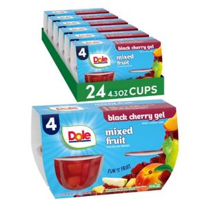 Dole Fruit Bowls Mixed Fruit in Black Cherry Flavored Gel, Back To School, Gluten Free Healthy Snack, 4.3 oz, 24 Total Cups BB 12/24/26