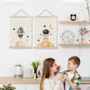 LUVADIAN Space Wall Decor, Nursery Decor Wall Art With Wooden Poster Hanger, Spaces Themed Bedroom Decor, Space Wall Decor for Toddler Boys Bedroom Nursery Playroom Classroom, 12x16 Inch Set of 2
