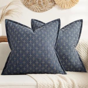 MIULEE Decorative Burlap Linen Throw Pillows Covers 18x18 Inch Blue Vintage Couch Pillow Covers Outdoor Modern Farmhouse Pillowcase Woven Textured Cushion Cases for Sofa Bed Livingroom