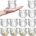 Elsjoy Set of 12 Tulip Glass Votive Candle Holders, Decorative Tea Light Candle Holders, Clear Glass Flower Tealight Candle Holder for Table Centerpieces, Wedding Decor