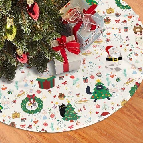 Christmas Cute Cat Christmas Tree Skirt 30 Inches Animal Tree Skirt Xmas Tree Mat Holiday Party Supplies Christmas Tree Decorations