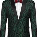COOFANDY Mens Floral Tuxedo Jacket Paisley Shawl Lapel Suit Blazer Jacket for Dinner,Prom,Wedding (XS, Christmas Green)