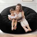 EDUJIN Large Bean Bag Chair, Memory Foam Bean Bag Chairs for Adults with Filler Included, Ultra Soft Dutch Velvet Fabric, Bean Bag for Living Room - 6 Foot, Black