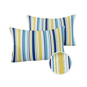 Lsrtoss Blue Yellow Striped Outdoor Waterproof Pillow Covers, Farmhouse Navy Blue Ombre Stripes Decorative Rectangle Throw Pillowcase Sofa Cushion Sham for Patio/Couch/Chair, 20"x12" 2 Pack