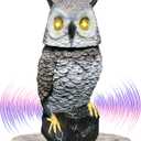 Brown Solar Owl with Motion Detector, Flashing Eyes, Spinning Head, Realistic Hooting and Silent Mode, Garden Owl, Outdoor Statue, Decoration for Home, Garden, Patio and Fence