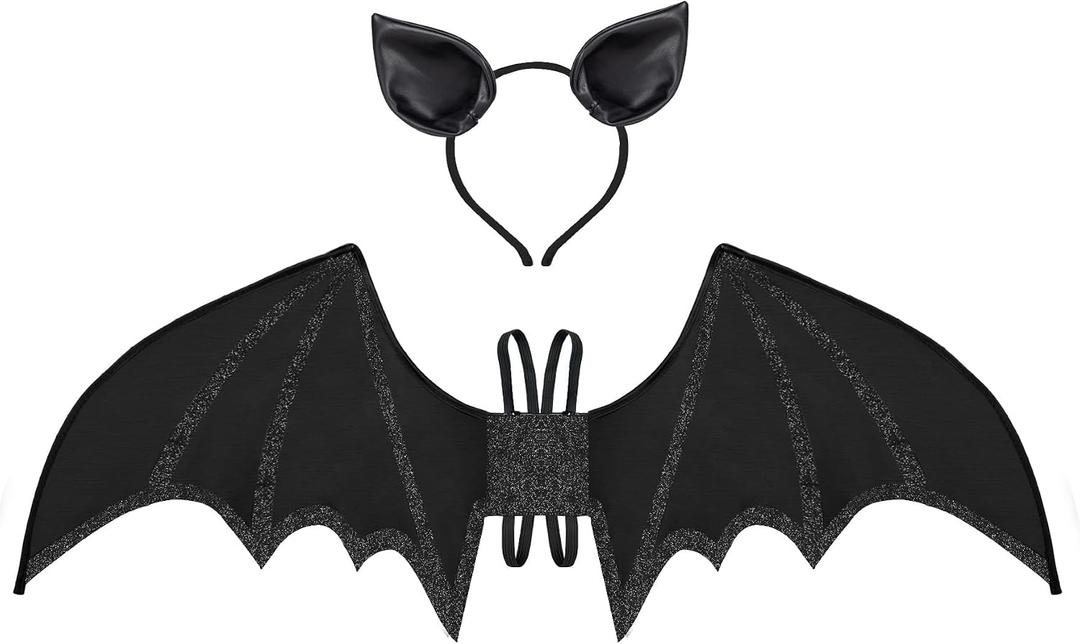 quescu Bat Wings and Ears Headband,Black Wing Set Dress Up Accessories for Halloween Bat Costumes