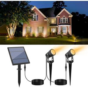 APONUO Metal Solar Spot Lights Outdoor with 9.8ft Cable Solar Powered Landscape Lighting Low Voltage IP65 Waterproof Auto On/Off for Outside Garden Yard Landscape Pathway Garage-Warm White(2-in-1)