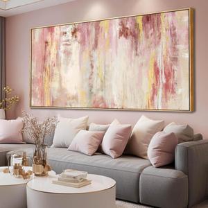SOUGUAN Pink and Gold Pictures Canvas Wall Art for Bedroom Abstract Hand Paintings Home Decor for Bedroom Kitchen Office Wall Decorations Ready to Hang 30 x 60 Inch