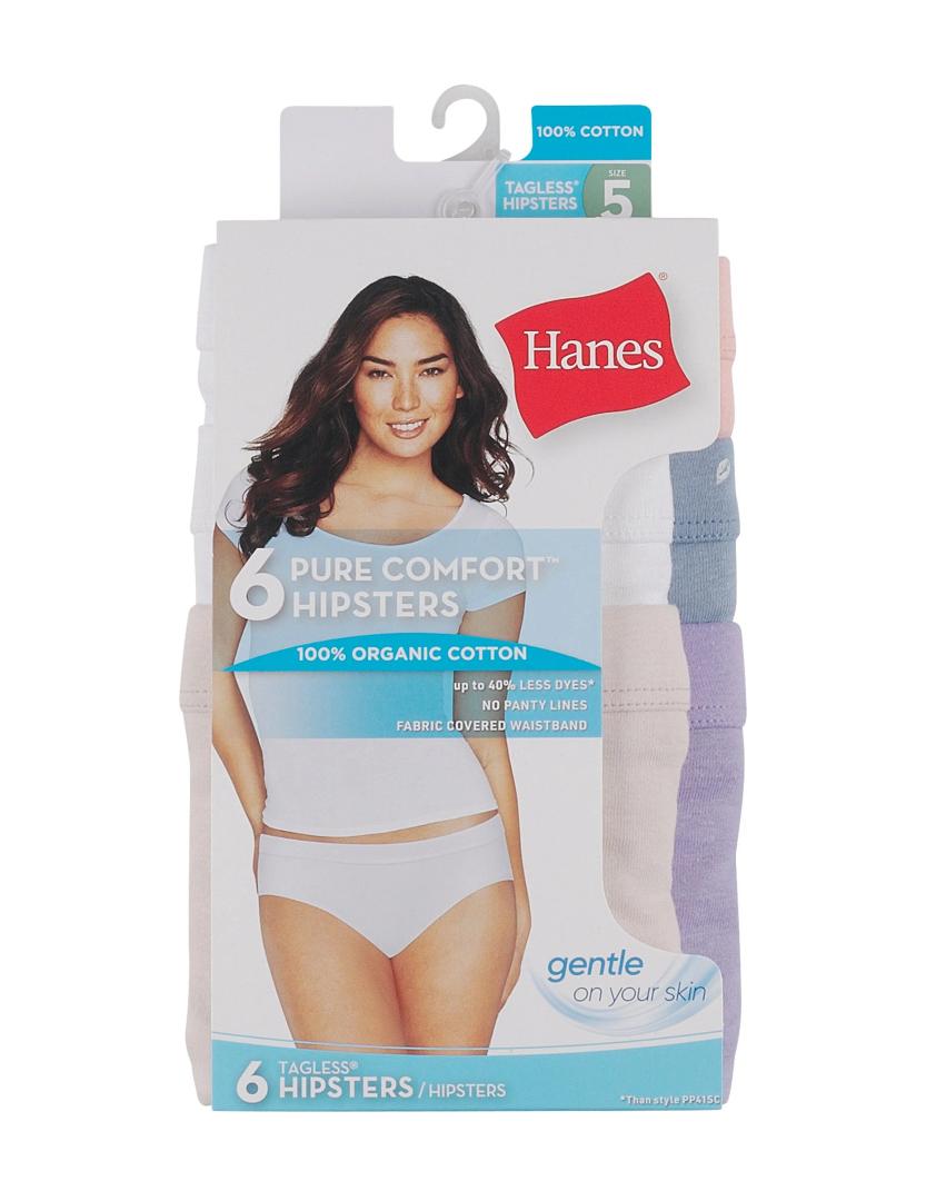 Hanes Womens Organic Cotton Pack, Comfortsort Underwear, Hipster Panties, Assorted Colors, 6 Pack Hipsters, Size: 7