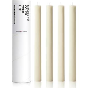 10" Ribbed Candle Sticks, Ivory, 4-Pack, Unscented Taper Candles