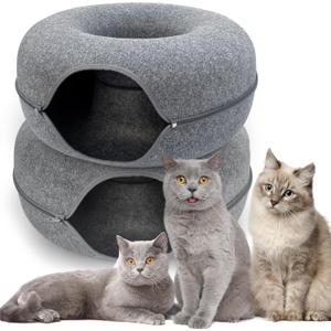 2 Pack Cat Donut Tunnel, Cat Tunnel Bed for Indoor, Scratch Resistant Donut Bed (Grey, 20 Inch 2 Pack)