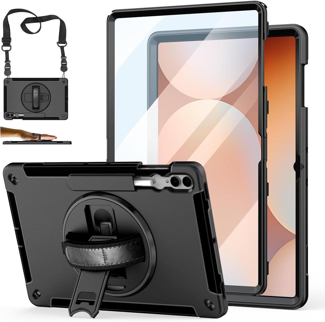 Case for Galaxy Tab S11 Ultra/S10 Ultra/S9 Ultra/S8 Ultra 14.6 INCH: TPU Protective Cover with Stand - Handle - Shoulder Strap - S Pen Holder- Black