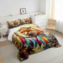 Manfei Cartoon Fox Kids Comforter Set Queen Size,Watercolor Dream Catcher Bedding Set,Boys Girls Room Decor,Cute Wild Animal Rustic Farmhouse Down Comforter,Brown Colorful Duvet Insert,2 Pillowcases