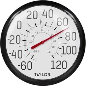 Taylor Big and Bold Wall Thermometer, Indoor Outdoor Thermometer, Wireless Thermometer with Easy to Read Numbers for Patio, Pool, and Indoor Areas, 13.25-inch, Black