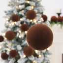 Senjie 4inch Velvet Christmas Ornaments Balls Sets for Christmas, 6pcs Multicolor Xmas Tree Flocked Shatterproof Ornaments Balls Decoration Brown