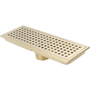 12 Inch Rectangular Shower Floor Drain, Can Be Detachably Inserted Into The Mesh Grille Cover, SUS304 Stainless Steel, Brushed Gold