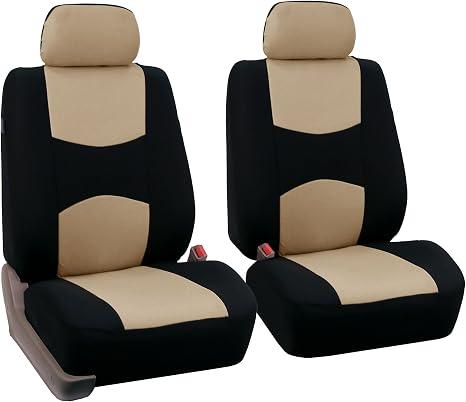FH Group Car Seat Covers Full Set Cloth - Universal Fit Automotive Seat Covers, Low Back Front Seat Covers, Solid Back Seat Cover, Washable Car Seat Cover for SUV, Sedan and Van Beige, Front Seats Only