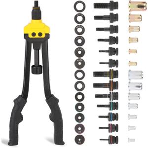 HURRICANE 16" Rivet Nut Tool Kit with Auto Release, Heavy Duty Hand Riveter-13 Metric&SAE Mandrels, 130Pcs Nutserts, Long Arm Labor-Saving Design for Automotive, Metal & Marine Includes Plastic Case