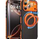 Magnetic Case for iPhone 17 Pro Max with Mag-Ring Holder Stand, [Screen Protector + Camera Lens Protector] [Military Grade Drop Protection] Translucent Matte Shockproof Phone Cover, Orange
