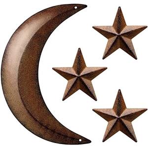 Metal Moon Wall Decor Metal Stars Decor Outhouse Moon Boho Wall Decor Wall Art Hanging Nordic Bohemian Style Wall Decorations Rustic Vintage Farmhouse Star Door Decor for Home Living Room Bedroom 2 Pack
