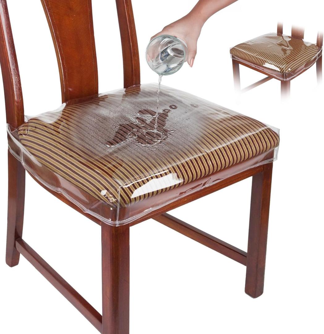 Plastic Chair Covers, Plastic Seat Covers for Dining Chairs, Chair Protector, Vinyl, Clear, Waterproof for Cushion, Cats, Kids, Kitchen Room Table, Fits 16-18 Inch, 2 Pack